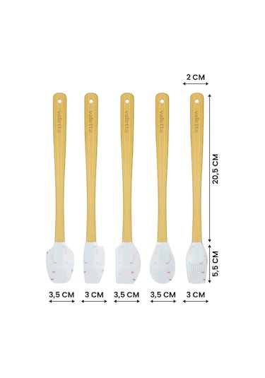 Valletta Indigo 5'li Beyaz Renkli Noktalı Bambu Silikon Spatula