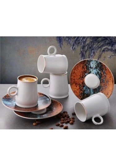 Gönül G3394 Yaldızlı 12 Parça 6 Kişilik Kahve Fincan Takımı Beyaz - Gold