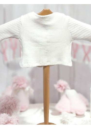 Kız Çocuk Kolları İspanyol Kol Düğmeli Hırka-15214 Ekru