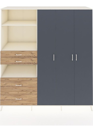 Kronos Dolap 12 Raflı 4 Çekmeceli Tek Askılı 220x59x243 Aytaşı-antrasit/çam Antrasıt/atlas Çam