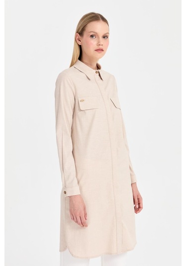 Cep Kapağı Aksesuarlı Tunik Bej Krem
