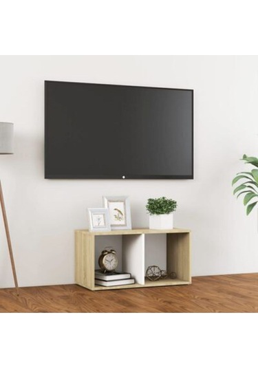 Tdesıgno Ay Televizyon Sehpası - Ünitesi -kitaplık-meşe Beyaz 72 Cm 2 Raflı Meşe - Beyaz