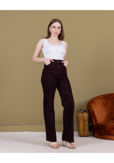 Ahmetkoccollection Kadın İspanyol Paça Pantolon Bordo Bordo