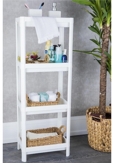 Omaş Household Product Beyaz Banyo Rafı, Organizer Raf, Çok Kullanışlı Raf Ünitesi