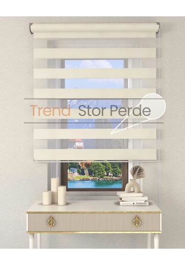 Krem Etek Dilimsiz Zebra Stor Güneşlik Perde Krem