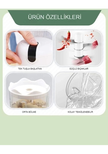 2'li Şarjlı Mini El Rondosu Çelik 3 Bıçaklı 250 Ml Mutfak Robotu Hazneli Sebze Et Doğrayıcı Rende