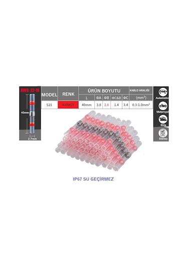 Lehimli Daralan Makaron Su Geçirmez Kablo Birleştirici 10adet