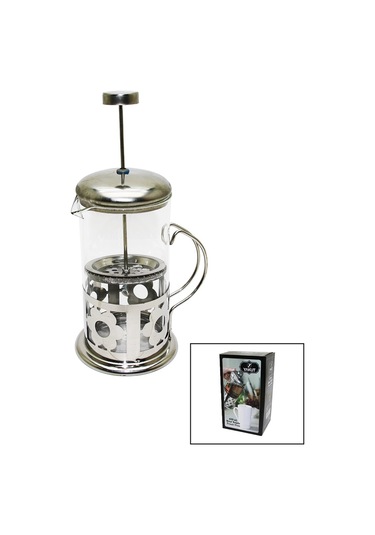 French Press 600ml Cam Bitki Süzgeçi Metal Kafes - Kapak Çok Renkli