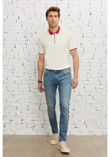 AC&Co / Altınyıldız Classics Ekstra Slim Fit Dar Kesim Pamuklu Riss Erkek Jean Kot Pantolon - Petrol Mavisi