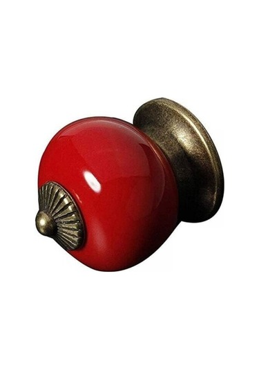 Dolap Kapağı Veya Çekmece İçin Kırmızı 5 Yuvarlak Seramik Düğme - Porselen Sap - Country Stili