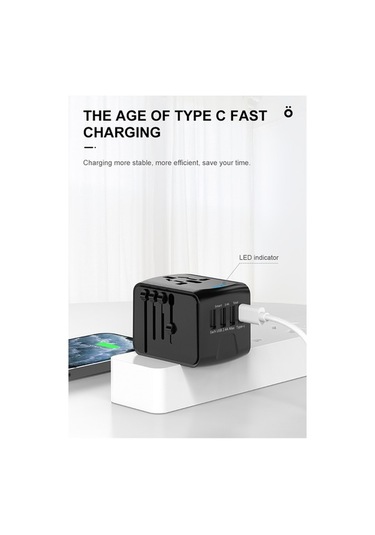 Fastbuy Mavi Evrensel Seyahat Şarj Aleti - 4 Usb 3 Usb-a + 1 Type-c Hızlı Şarj, 150+ Ülke Uyumlu, 5 Cihazı Eşzamanlı Şarj, Ha