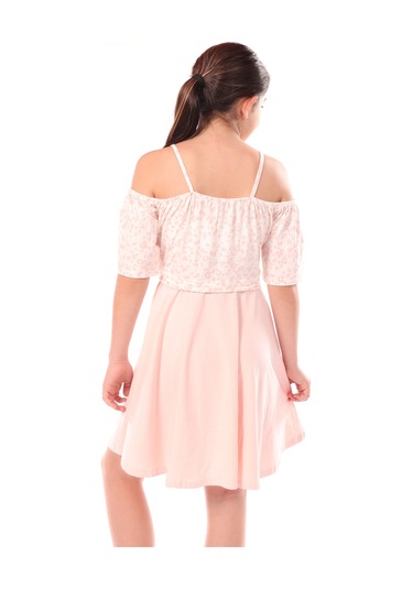 Toontoy Kız Çocuk Leopar Desenli Askılı Elbise Pudra