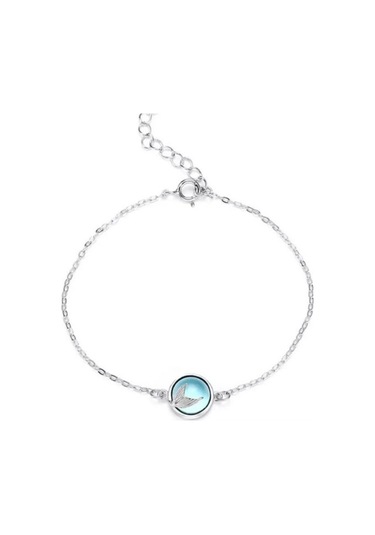 925 Ayar Gümüş Kristal Mavi Taşlı Balık Kuyruğu Bileklik Gümüş