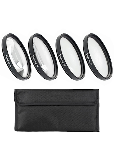 Ayex Close-up Filtre Seti 58 Mm +1 +2 +4 +10 Diyopter, Optik Cam, İnce Alüminyum, Çift Vidalı, Kılıflı