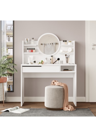 Robin Home Paris Makyaj Masası Aynalı Raflı Çekmeceli Beyaz