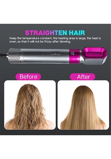 Sones 5'i 1 Arada Sıcak Hava Tarak Otomatik Düzleştirme Çift Amaçlı Saç Kurutma Makinesi Gümüş+gül Kırmızısı Ab Fişi