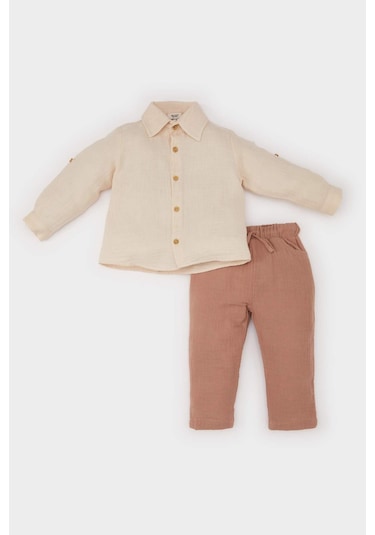 DeFacto Erkek Bebek 2'li Takım Müslin Uzun Kollu Gömlek Beli Lastikli Alt E2013A525SPBG286 Bej DeFacto Erkek Bebek 2'li Takım Müslin Uzun Kollu Gömlek Beli Lastikli Alt E2013A525SPBG286 Bej