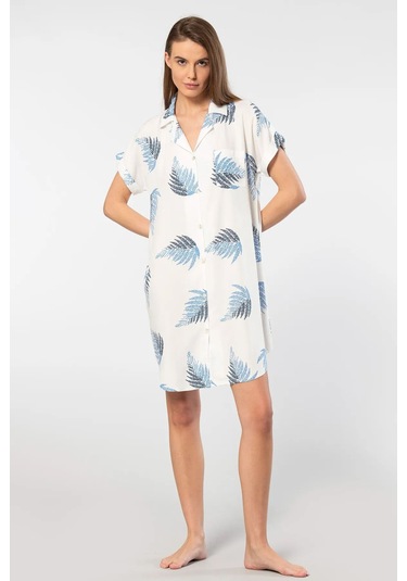 Türen 3601 Kadın Kısa Kollu Dokuma Gömlek Elbise -ekru Ekru