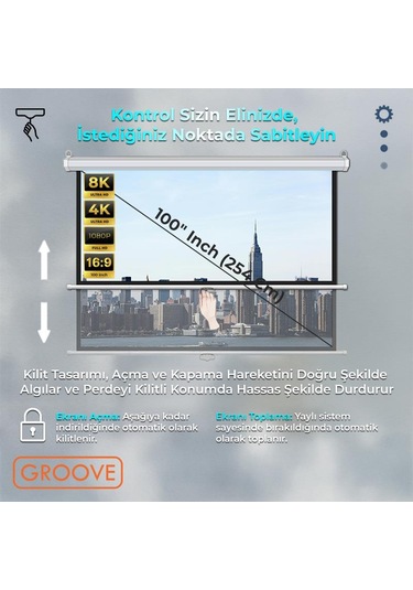 Groove Vizio Pro 100 Inch 220x125cm Blackout Işık Geçirmez Profesyonel Projeksiyon Perdesi