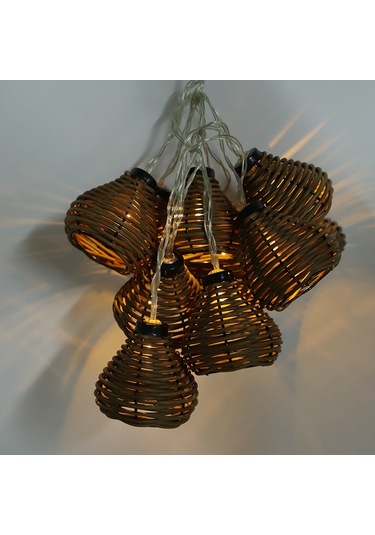 Skycity 10 Adet Kahverengi Doğal Rattan Toplumlu Led Işık Zinciri - Yatak Odası, Noel, Düğün Dekorasyonu - 3xaa Pil İle Çalışır Pil Dahil Değil Diğer