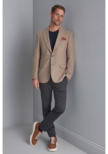 Erkek Bej Regularfıt / Rahat Kalıp Mono Yaka Ceket-10324 Bej