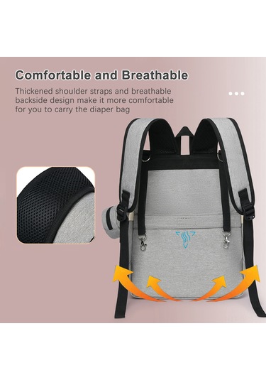 Maiyame Erkek-kadın Kullanıma Uygun Isı Yalıtımlı Biberon Cebi İle Çekirdek Çanta, Su Geçirmez Nilon Malzeme, Bebek Arabasına Takılabilir, Gri Gri