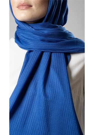Saks Mavisi İnce Çizgili Şal Viskon Kumaş Bursa Dolama 202111 24 Saks Mavi