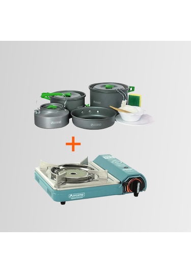 Ck-508 Orcamp Seramik Kamp Ocak + Orcamp 1050 4'lü Yemek Kapları Çok Renkli