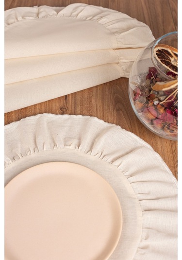 Keten 2'li Fırfırlı Yuvarlak Amerikan Servisi 40 Cm - Ztasy2 Ekru