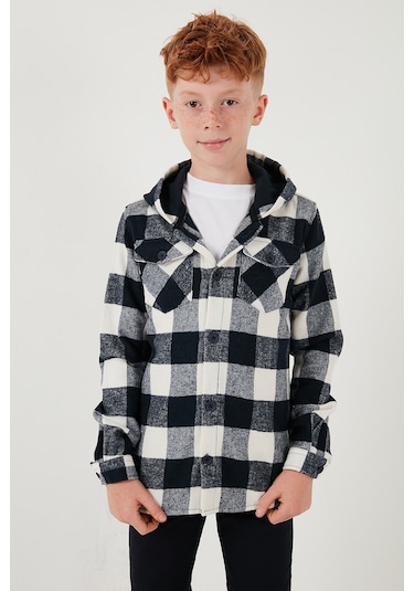 Lela Kapüşonlu Çift Cepli Ekoseli Oduncu Erkek Çocuk Gömlek Cf25W81787 Lacivert