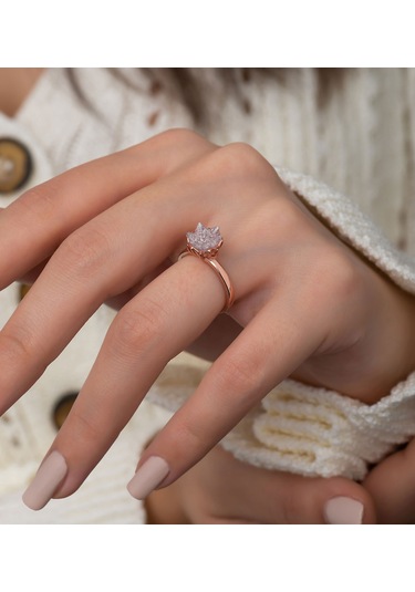 Rose Altın Kaplama Beyaz Lotus Çiçeği Kadın Kolye Yüzük  Set Rose Gold