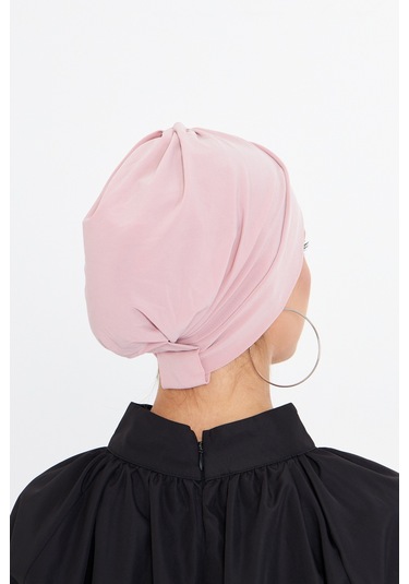 Pudra Pratik Hazır Geçmeli Tesettür Bone Sandy Kumaş Çapraz Büzgü Pudra