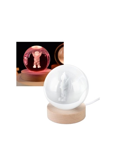 Szypzstore 3d Astronot Kristal Top Gece Lambası, Led Ahşap Tabanlı Lazer Oymalı Şeffaf Cam Top, Doğum Günü Hediyeleri Için Çok Renkli Dekoratif Sevimli Astronot Lambası, Çocuklar, Ev 4zs5hg Siyah