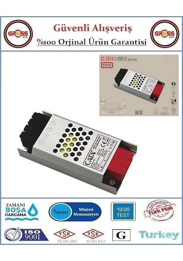 Cata 2674 Led Trafo Süper Slim Fansız - 5 Amper