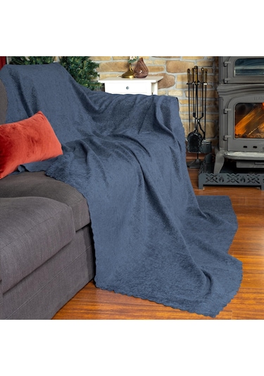 Jakarlı Şönil Koltuk Örtüsü Kanepe Örtüsü Koltuk Şalı 110x175 2 Ad. Kaymaz Gece Mavisi Mavi