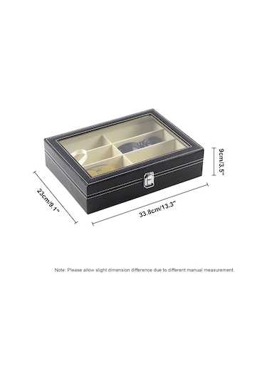 Ruicoo 8 Bölmeli Pu Deri Gözlük Kutusu - Cam Kapaklı Gösterimli Çift Katlı Gözlük Ve Saat Saklama Kutusu