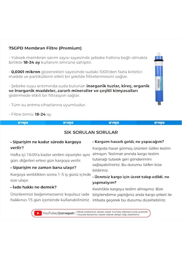 Su Arıtma Cihazı Membran Filtre 75gpd Premium