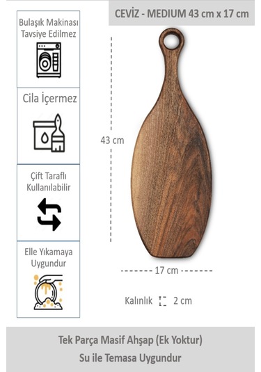 Yekpare Masif Ahşap Sunum Tahtası Kesme Tahtası Ceviz Medium 5