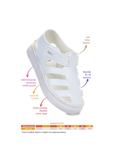 Kiko Kids Limba Cırtlı Kız Çocuk Sandalet Beyaz Beyaz