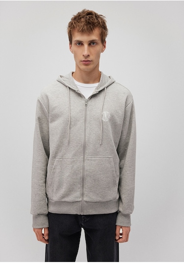 Mavi - M Nakışlı Fermuarlı Kapüşonlu Gri Sweatshirt 0s10193-80196 Gri