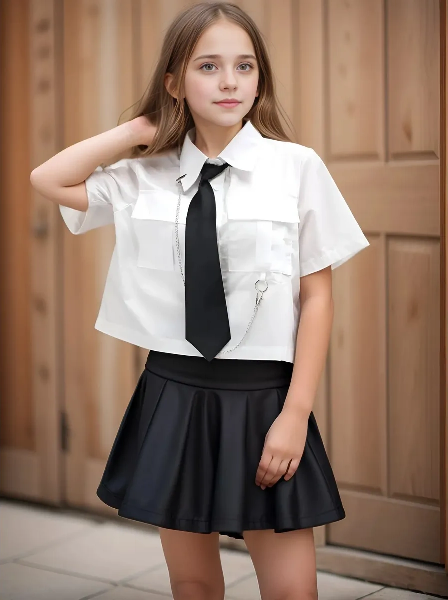 Heo Heo Y2k Tarzda Kargolu Kısa Okul Gömleği 207706024 Beyaz