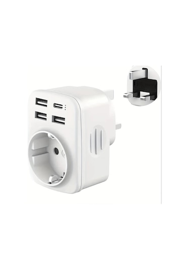 Motion003 365 İngiltere Almanya Seyahat Adaptörü 3 Usb 1 Usb C 34a Tip G Priz İngiltere İrlanda Dubai Maldivler Katar Malezya 1 Çıkışlı