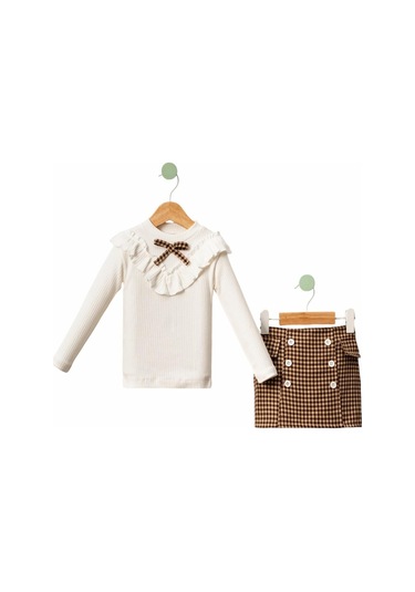 Celira Kahverengi Fırfırlı Çocuk Kız Takım 6y,7y,8y,9y Kahverengi