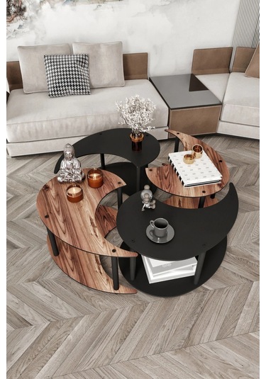 Yin Yang 4'lü Orta Sehpa Siyah Ceviz Siyah Ceviz