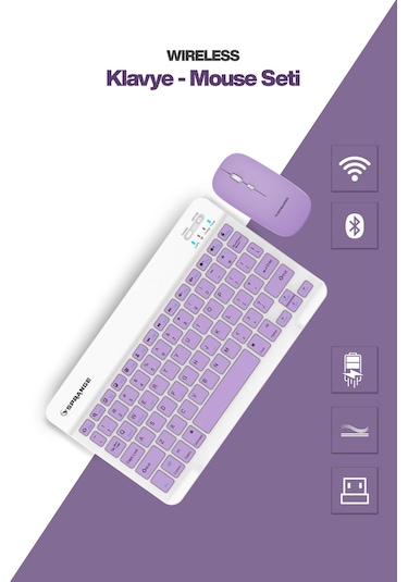 Tablet Ve Telefonlar İçin Bluetooth - Wireless Klavye Ve Mouse Set - Pembe Diğer