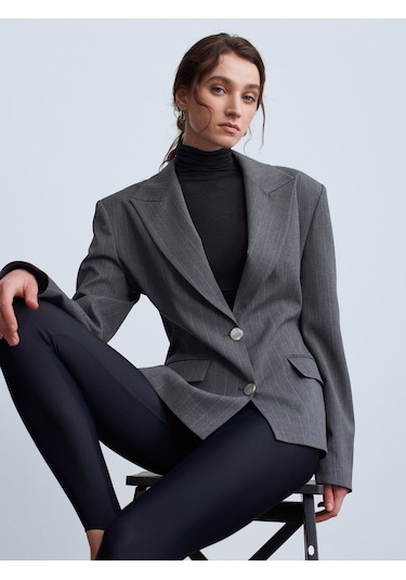 Dilvin 60774 Fitted Kesim Vatkalı Blazer-gri Gri