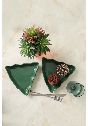 Yeşil Çam Kayık Tabak 22 Cm 2 Adet 308 Yeşil