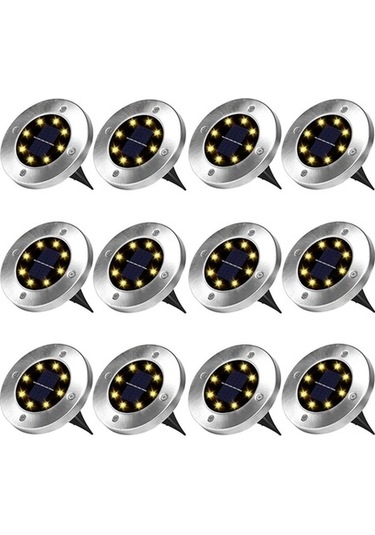 Trendooze Güneş Enerjili Renkli Gömme Aydınlatma - 8 Adet Sıcak Işık, Paslanmaz Çelik