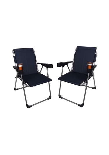 Alin Metal 2 Kişilik 140 Kg Taşima Kapasiteli 2'li Lüks Bardaklıklı Kamp & Piknik Sandalyesi Metal 3 Lacivert