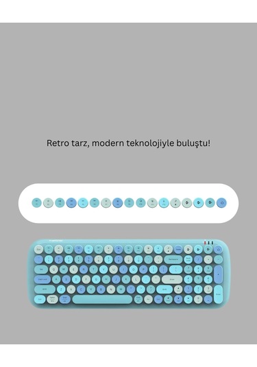 Retro Tarz Kablosuz Klavye Mouse Seti 104 Tuşlu, Ergonomik Tasarım